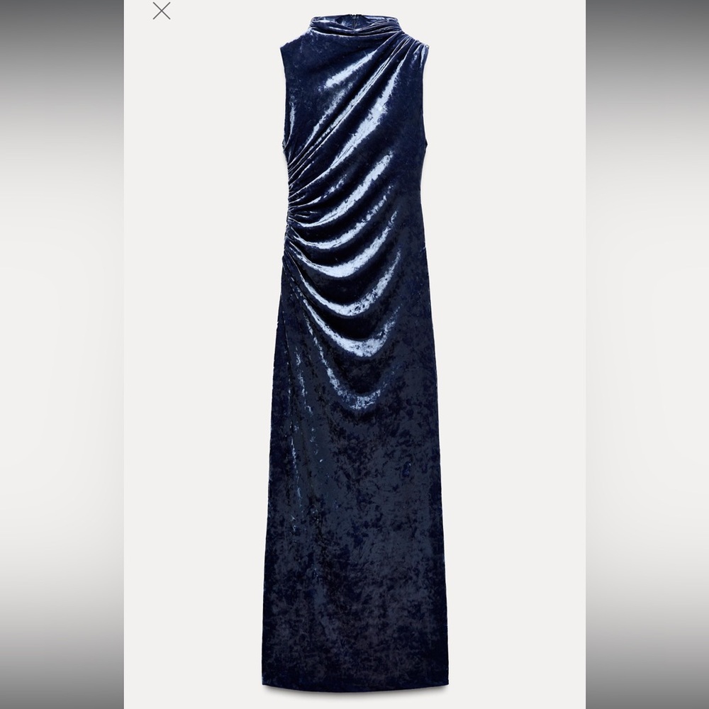 Zara Blue Velvet Maxi Dress - Picture 2 of 4